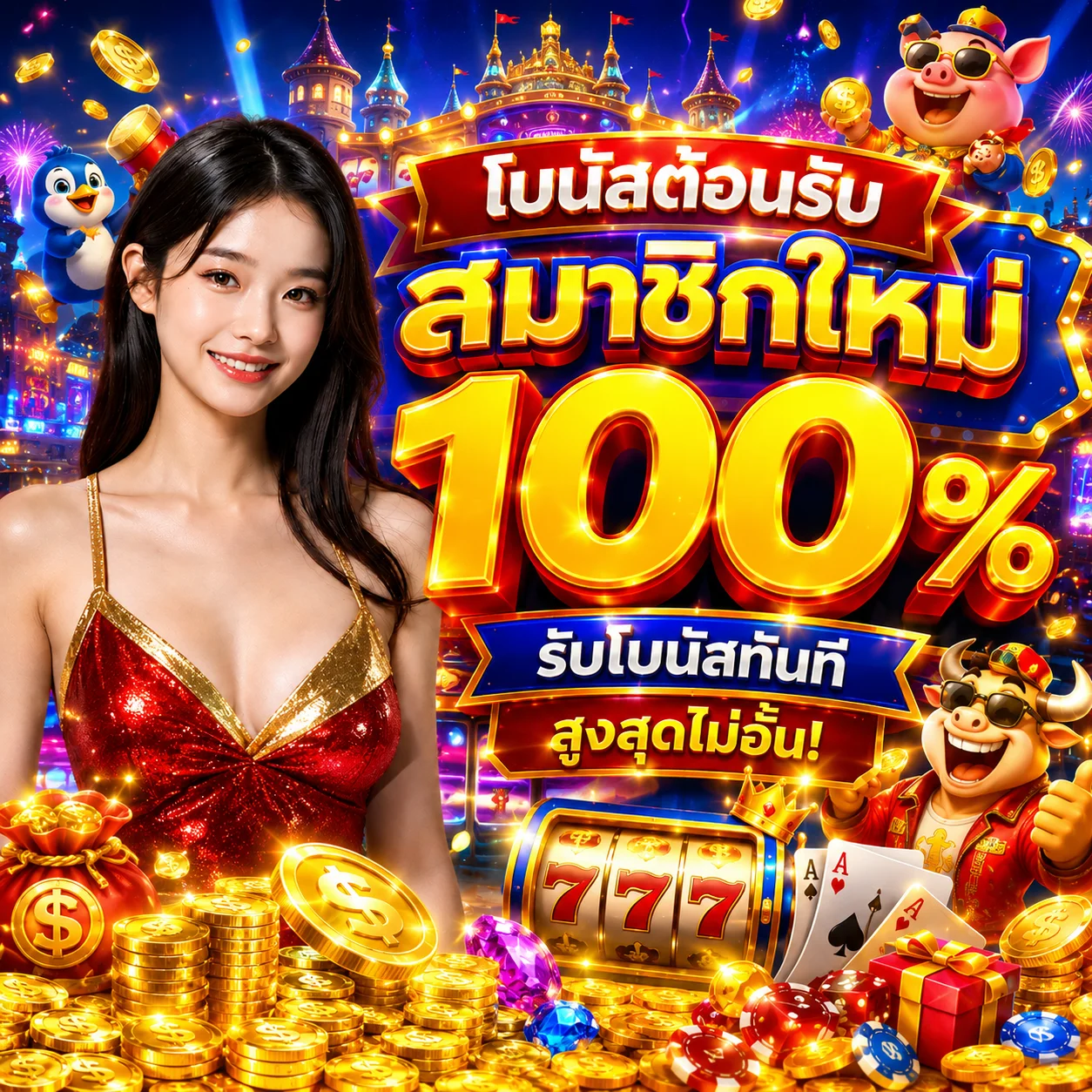 โปสเตอร์โปรโมชั่นโบนัสต้อนรับสมาชิกใหม่ TOYSLOT88 100 เปอร์เซ็นต์